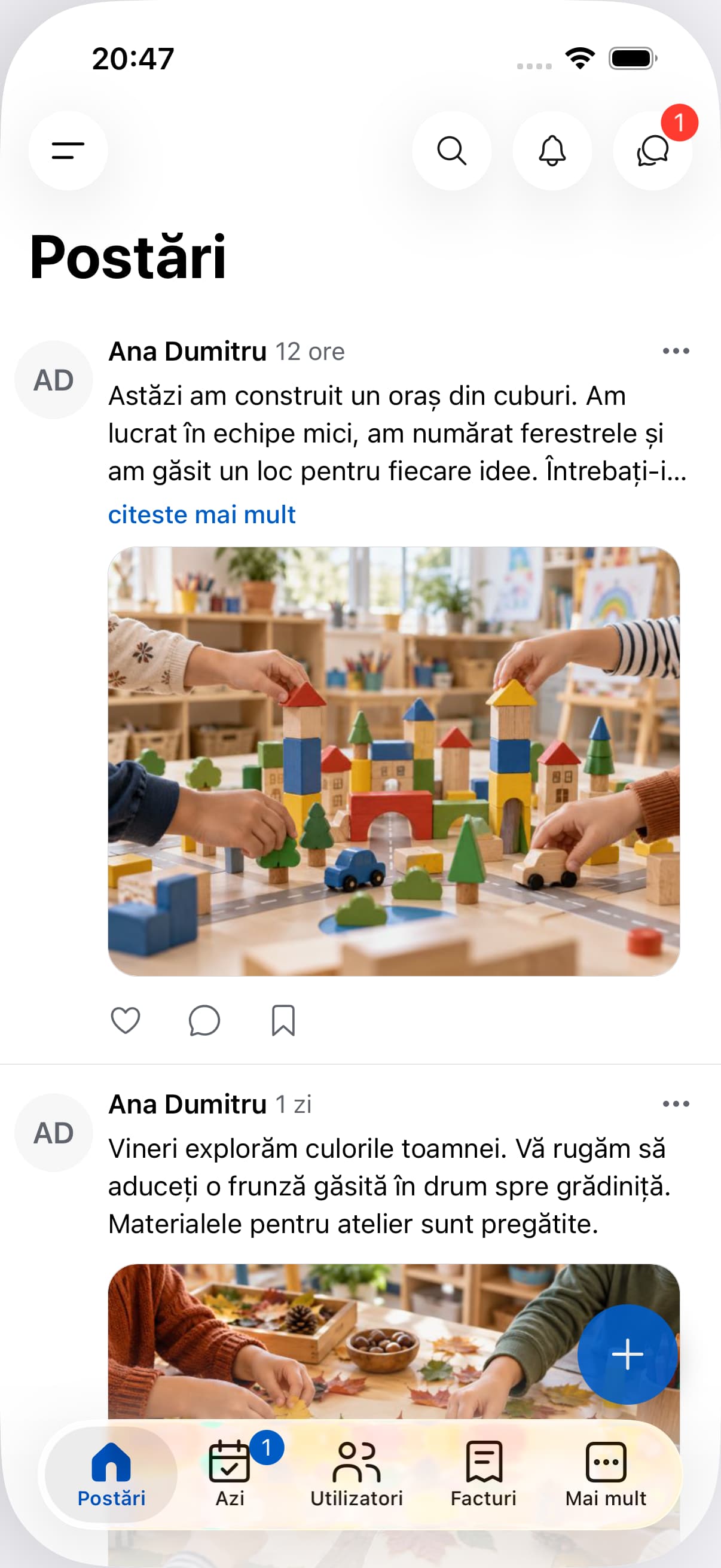 Conducere · iOS. Noutățile grupei și comunicarea cu familiile.