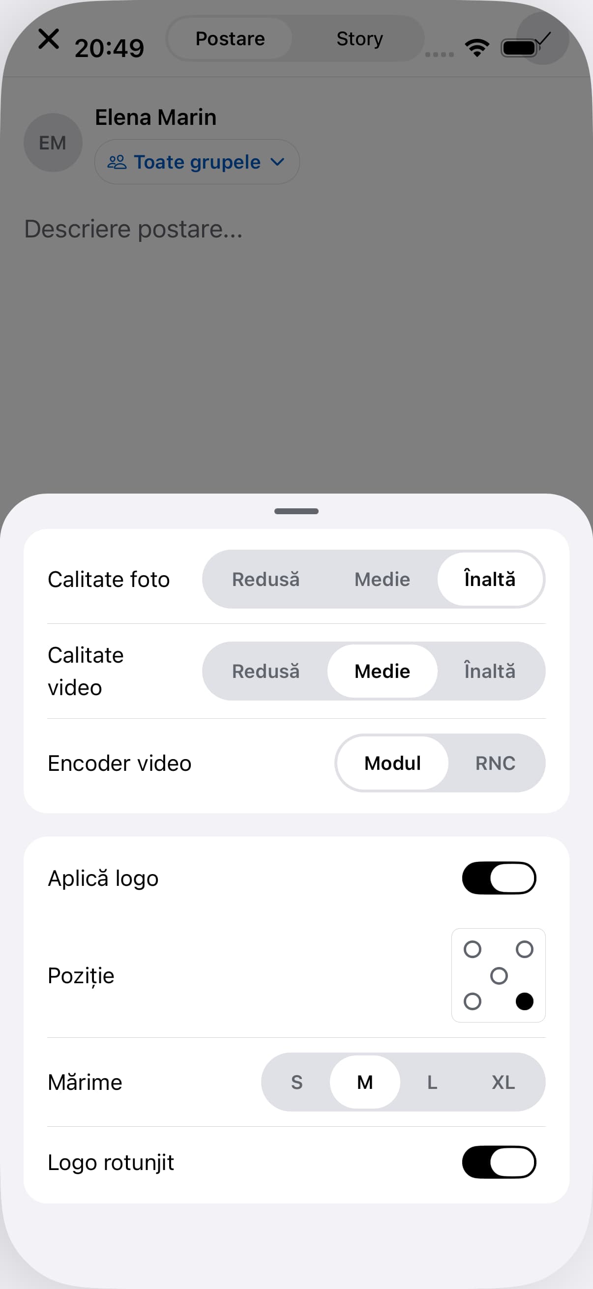 Conducere · iOS. Aplicarea siglei instituției pe imaginile unei postări.