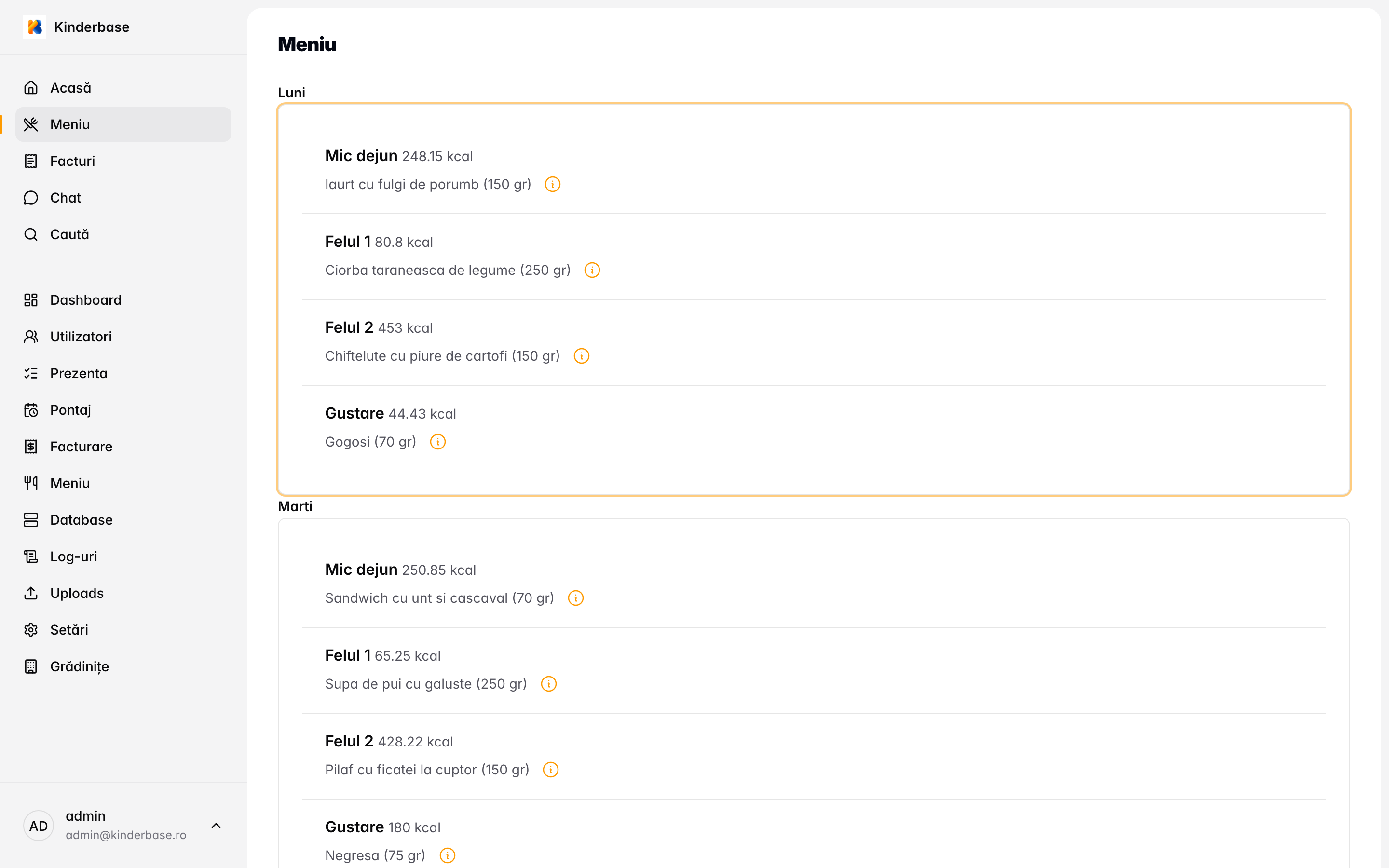 Meniu + raport părinți